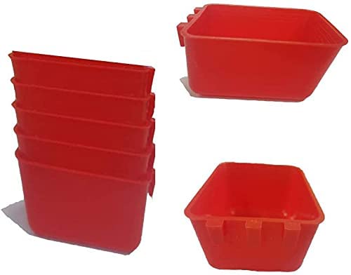 Cage Cups Birds Feeders Seed Bowl Chicken Feeding Watering Dish Rabbit Water Food Hanging Wire Cages Box 16oz Coop Cups for Pet Parrot Parakeet Gamefowl Poultry Pigeon - size: 5PCS Large Red