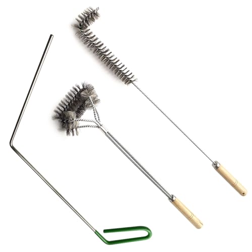 SUNRISE Fryer Brush with Long Handle (Stainless Steel, L, Double Brush, and Rubber Handle Cleaning Rod) - color: Stainless Steel, size: L, Double Brush, and Rubber Handle Cleaning Rod