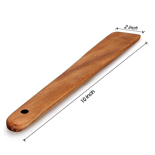 Wooden Spatula for Kitchen Utensil Spurtle Kitchen Tool Teak Wood Spatula | Non Toxic Cooking Utensil Flat Bamboo Spatula for Cooking Spoon Small Egg Flipper Spatulas Sourdough Stirrer Scraper - size: 1 Piece 10 Inches