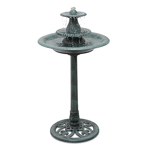 37" Outdoor Pedestal Water Fountain and Birdbath, Green | all Outside 3-Tiered Pedestal Antique Water Fountain and Birdbath for Garden Patio Deck Porch Backyard, 5L Capacity - color: Green