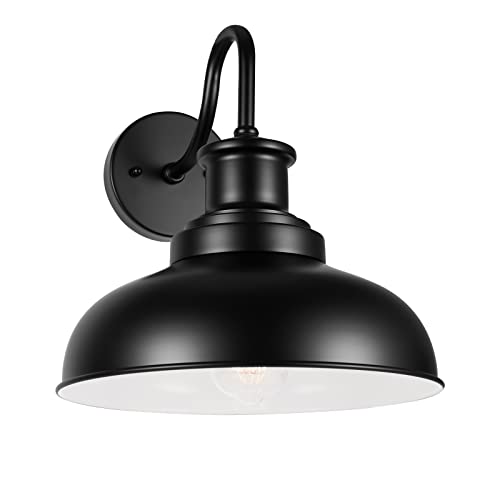 Outdoor Barn Light Outdoor Wall Sconce Farmhouse Exterior Wall Mount Light Vintage Outside Lighting Fixture Industrial Black White Lantern for Porch, Entryway, Garage, 1 Pack - color: Black+White, size: 01RZ007-1 PACK(Not Dusk to Dawn)