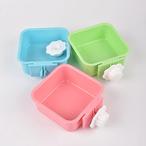 Crate Dog Bowl,Removable Stainless Steel Water Food Feeder Bowls Crate Coop Cup,Pet Cage Bowls with Bolt Holder for Cat, Puppy, Birds, Rats, Rabbits Small Animals ((Blue+Pink) Square, Samll) - color: (Blue+Pink) Square, size: Small