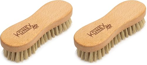 KONEX Nylon Fiber Economy Utility Cleaning Hand Brush | Heavy Duty Hand-Held Scrub Brush Stiff Bristles | Wooden Body, Ideal Scrub Brushes for Cleaning (Peanut Shaped) (Pack of 2) - size: 1 Count (Pack of 2)