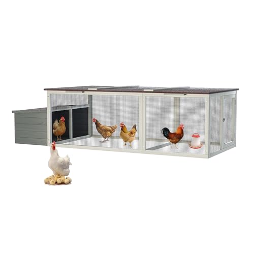 Large Chicken Coop Outdoor Wooden Chicken House with Run and Nesting Box, Walk-in Poultry Cage with Weatherproof Asphalt Roof, Secure Hen House Animal Cage for Backyard Farm Chickens Ducks Rabbits - color: color 3, size: 85.6"L x 38.6"W x 23.2"H
