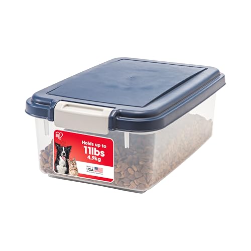 IRIS USA Dog Food Storage Container, Up to 11 lbs, Navy, Made in USA | BPA-Free, Airtight Seal, Best for Cat Food, Bird Seed, Chicken Feed, Pet Toys, Treats, Pellets - size: 11 lbs