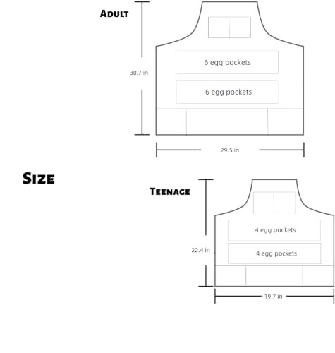 Full Egg Apron for Teenage, 8 Deep Egg Pockets with Elastic Closure | Long Wasit Ties, 2 Chest & 3 Bottom Extra Tool Pockets, Adjustable Strap, Yellow Chick Printed, Egg Collect Gather Hold Apron - color: Yellow for Teen