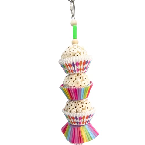 1567 Triple Tutu Chew - Handcrafted Sola Wood Bird Toy, Lightweight, Bakery Grade Cup Cake Cups, Shreddable sola Wood Ball, Ringing Bell on Bottom, Easy for Small to med Size pet Birds to Play with - size: Triple Tutu