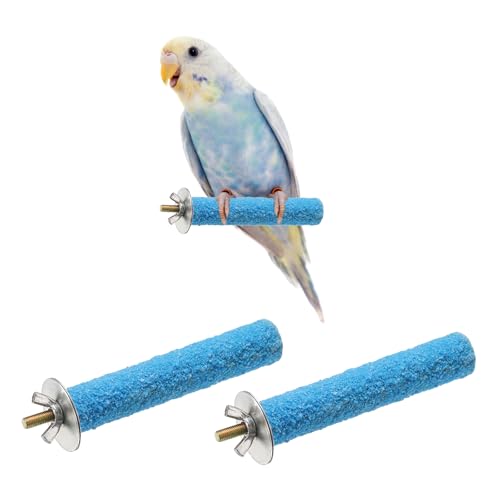 Bird Perch Stand, Colorful Paw Grinding Stick, Wood Rough-surfaced Perch Parrot Stand 10 x 1.8 Cm, (Blue, 2 Pcs), Intended for Home/Animal Parks/Pet Stores - color: Blue, size: 10 x 1.8 cm / 3.94 x 0.71 inch