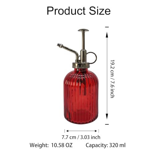 Glass Plant Mister Spray Bottle, 350ML Vintage Plant Spritzer with Top Pump Watering Can for Indoor Outdoor House Plants,Flowers (Red) - color: Red