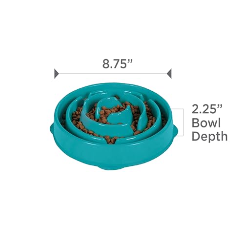 Outward Hound Fun Feeder Slo Bowl – Medium 2‑Cup Capacity, Slow Feeding, Small to Medium Dogs & Cats, Non-Slip, Turquoise, Drop Pattern - color: Turquoise, size: Medium