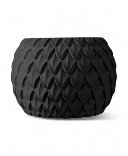 Obsidian Dragon Egg Planter – Modern Textured Black Flowerpot for Indoor Plants – Mythic Scales Design – Ideal Orchid Pot, Boho Succulent Pots, Outdoor Decor (Black, Standard 5.5" x 5.5" WH)