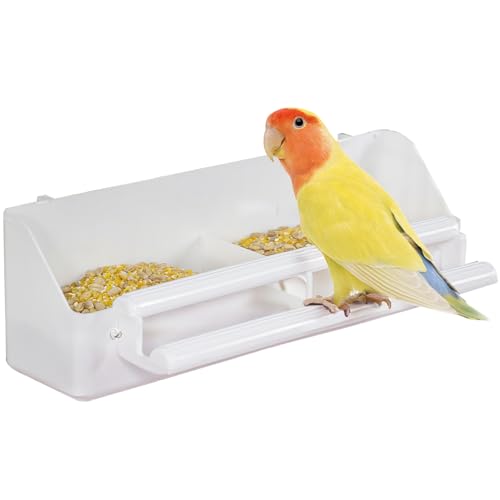 Pawfly 1 Pack Bird Feeder for Cage Hanging Plastic Feeder with Hooks Bird Water Dispenser with Perches Water Feeders for Cage Parrot Food Bowl for Parakeet Cockatiel Canary - size: 1 PC