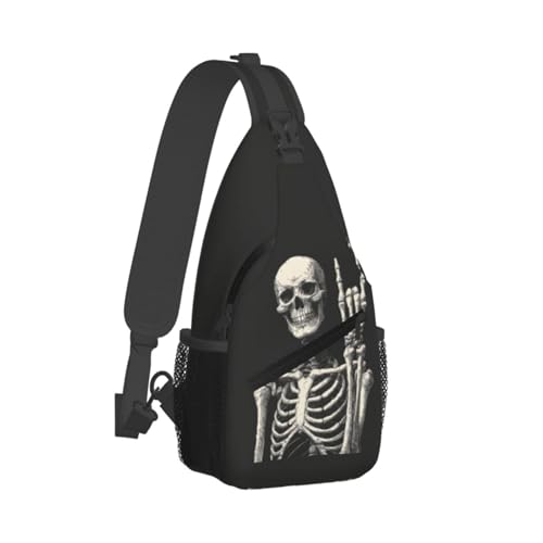 Skull Sling Bag for Women, Crossbody Bag Funny Skeleton Sling Backpack for Men, Casual Shoulder Bags Lightweight Gym Outdoor Sports Travel Hiking Fishing Daypack - color: Skull