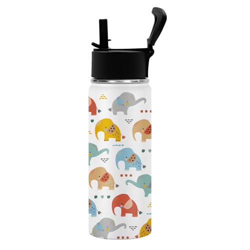 Elephant 18oz Water Bottle, with 2 Lids Handle, Insulated Sport Cup | 18oz Stainless Steel Tumbler, Reusable Leak proof Anti Slip Boot Mug, Christmas Birthday Gift for Elephant Lover Son - color: Elephant