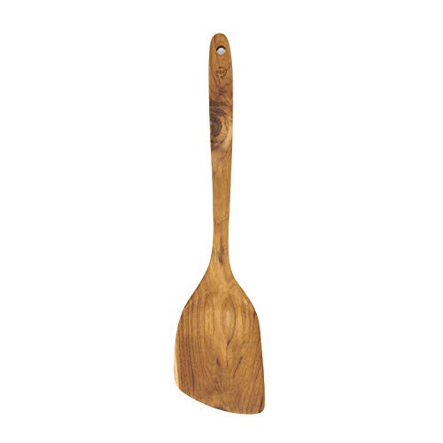FAAY 13.5” Left-Hand Stir Fry Spatula – True Left-Hand Angled Teak Wooden Turner for Wok & Nonstick Pans, Natural Coconut Oil Finish, Handcrafted Wood Tool for Stirring & Flipping - size: 13.5 Inch Stir Fry - LEFT