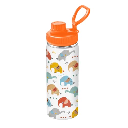 Elephant 18oz Water Bottle, with 2 Lids Handle, Insulated Sport Cup | 18oz Stainless Steel Tumbler, Reusable Leak proof Anti Slip Boot Mug, Christmas Birthday Gift for Elephant Lover Son - color: Elephant
