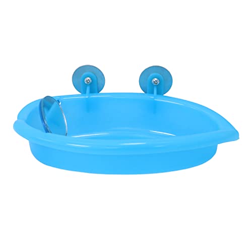 Wontee Bird Bath with Mirror for Small Birds Budgie Parakeet Cage, Blue (A) | Mirror design for fun & stimulation, easy to install and clean, stable, 7.4x3.9x1.4 inch size for budgies/canaries/finches - color: Blue (A)