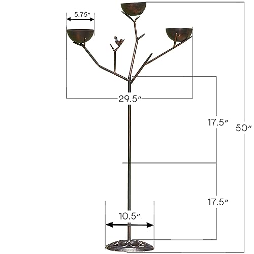 Bernini Alberto 58" Tall Metal Bird Feeder, Free Standing Tree Branch Yard Art, Holds 3 lbs Bird Seed, Comes With Cast Iron Weighted Base