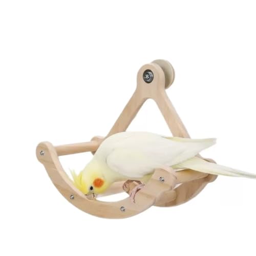 Bird Perch Toy for Window and Cage,Interactive Rocking Parakeet Toy and Perch, Wooden Birds Enrichment Toy for Parrot,Toy Fun and Accessories Suitable for All Medium Birds,Natural.
