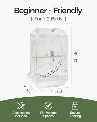 Clear View Bird Cage, Indoor & Travel Small Birdcage for Parakeet, Parrot, Budgies, Cockatiels, Canary |Easy Clean Safe Materials (White-Z2) - color: White-Z2