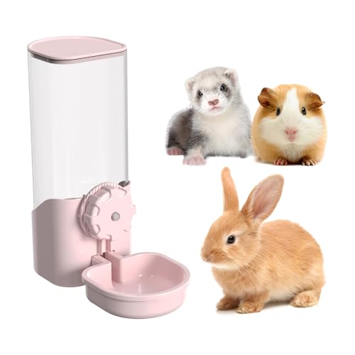 Rabbit Water Bottle for Cage Crate, 29oz No Drip Hanging Automatic Pet Water Dispenser for Small Animal Guinea Pig Bunny Chinchilla Ferret Hedgehog Puppy Cat (Pink) - color: Pink