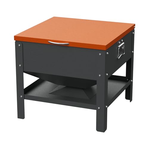 Metal Chicken Feeder with Waterproof Cover, Galvanized Steel Automatic Chicken Feeder, 80 lbs Large Capacity, No Waste Chicken Feeder with Portable Handles, Poultry Feeder for Chickens, Ducks - color: Orange