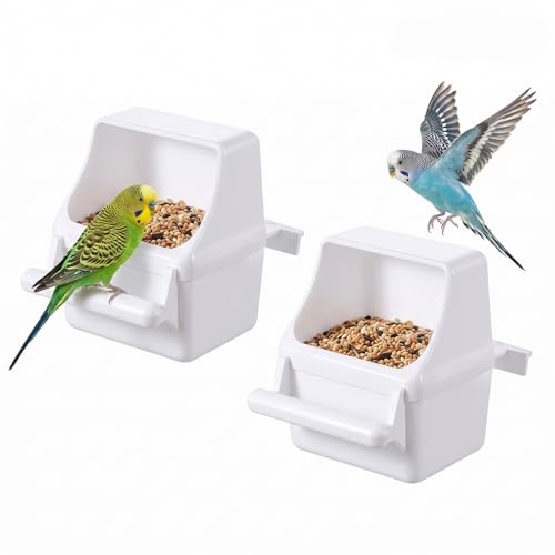 Bird Cage Feeder, 2 Pcs Hanging Plastic Water Dispenser with Hooks Bird Cage Feeder for Parrots Small Birds Pigeons Parakeet Canary Parrot