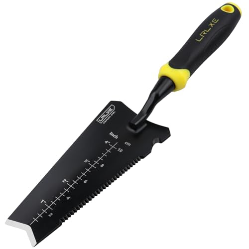 Heavy-Duty Garden Trowel.(Yellow) | Serrated Root Cutter, Rustproof Stainless Steel, Multipurpose Garden Trowel, Suitable for Digging, Weeding, Transplanting - color: Black-Yellow