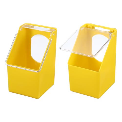 No Mess Bird Feeder, 3.5x3.1x5.5 Inch Parakeet Feeder Bird Cage Accessories Hanging Food Water Dispenser, (Yellow, 2 Pcs), Intended for Pet/Pigeon/Parrot/Chicken - color: Yellow