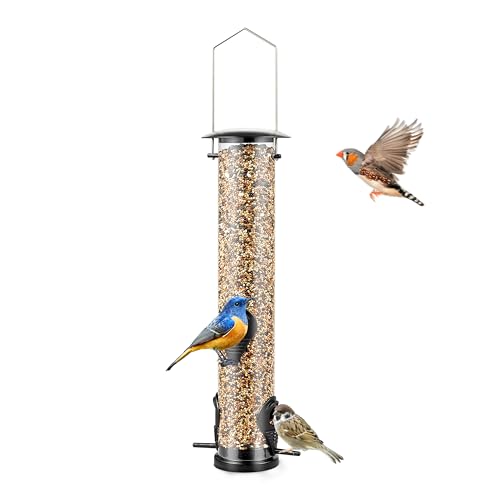 Backyard Expressions Tall Tube Bird Feeder - Durable Hanging Wild Bird Feeder for Wild Birds - 16" Tall, 4-Port Design - size: 16 In.