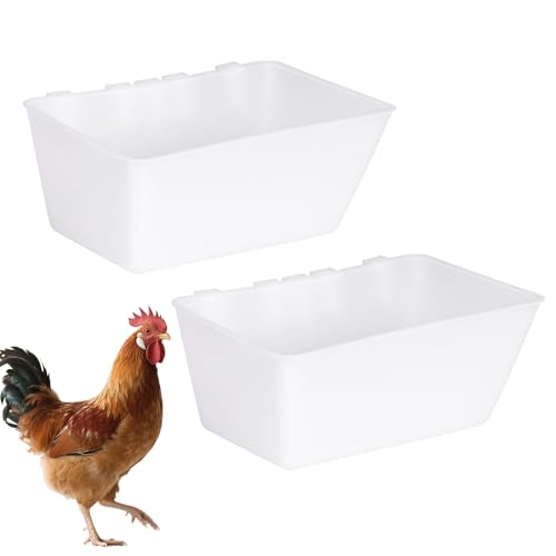 2 Pack Chicken Feeder Waterer 2.5 Quart Hanging Poultry Feeders Trough | Versatile Chicken Feeding Container with Hooks for Duck Goose Rabbit Duck Feeder Poultry and Livestock Water Trough（White） - color: White