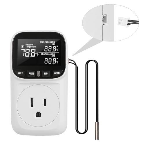Diymore Digital Plug in Thermostat Outlet Temperature Controller Electric Digital Thermostat Heating Cooling Mode Timer Socket 120V Heating Cooling Control 110V 15A Celsius Fahrenheit Display, White - style: Modern