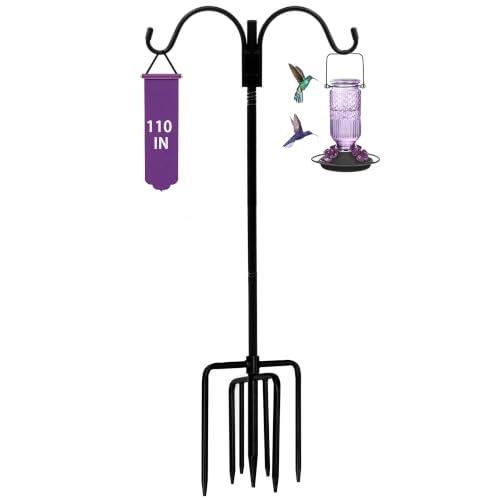Shepherds Hooks for Outdoor,110in Bird Feder Pole with 7-Prong Base | Heavy Duty Double Garden Hooks for Hanging Plants, Hummingbird Feeders, Solar Lights, Lanterns - color: double hook-110IN-1PACK