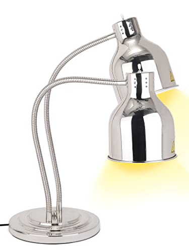 Dual Head Food Heat Lamp 500W w/3 Bulbs for Buffet Food Warmer | Heavy-Duty, Commercial Large Food Warming Lamp w/ 3 Bulbs,Carving Station/Restaurant/ Parties, Flexible Arms, Adjustable Head