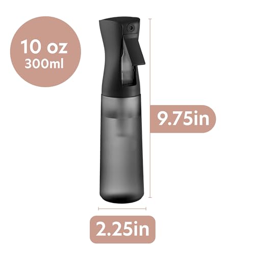 10 OZ Continuous Spray Bottles - Ultra Fine Mist Sprayer | Water Spray Bottle For Hair Stuff, Mister Spray Bottle For Plants Mister | Hair Spray Bottles For Hairstyling, Cleaning, Salons - color: Black