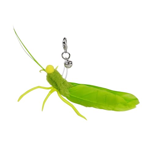 TTcat 3 Pack Grasshopper Cat Wand Refills, Realistic Green Insect Natural Feather Detachable Replacement Toy with Bell, Universal Lobster Clip-on Cat Teaser Attachments. - color: 3Pcs (Grasshoppers)