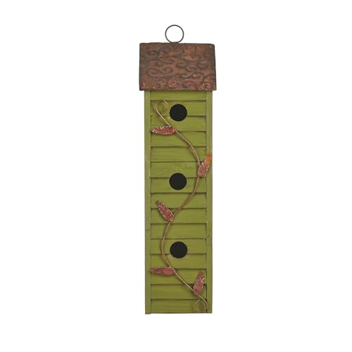 Glitzhome Bird Houses for Outside, 18" H Solid Wood Cottage Hand Painted Hanging Bird House Window-Blinds Distressed Decorative Birdhouse for Outdoors,Green - color: 18"H Green
