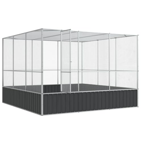 Large Outdoor Bird Aviary, 10x10x7ft Galvanized Steel Walk-in Parrot Cage with Lockable Door and Mesh Grid for Budgies, Chickens, and Small Animals, Silver and Anthracite - color: Silver-A