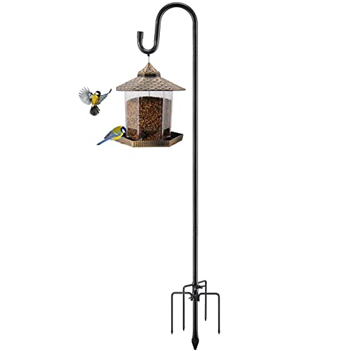 Bird Feeder Pole, 46 Inch & 5/8 Inch Diameter Stainless Steel Heavy Duty Shepherds Hooks for Outdoor to Hang Outdoor Lights with 5 Prongs Base, Rustproof for Garden Decor or Wedding Decors(Black) - color: Black, size: 46inch