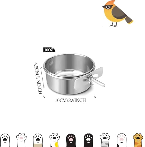 Bird Cage Feeder, Bird Feeder for Cage, 10oz Stainless Steel Food Water Bowl with Clamp, Clip-On Cage Coop Cup for Parrot Hamster Rabbit Rat Small Animals - color: 10oz Stainless Steel Bowl