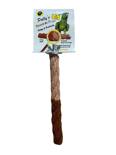 Polly's Sand-E-Rope Safety Bird Perch Toy-Trims Nails & Beak-Promotes Healthy Feet-Safe Non-Toxic-Bird Supplies for Bird Cages (Brown, Small) - color: Brown, size: Small
