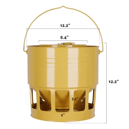 KOL Hanging Chicken Feeder – 20lbs Metal Chicken Feeder No Waste, Adjustable Poultry Feeder with 12 Ports, No Installation & Universal Height Design (Yellow) - color: Yellow