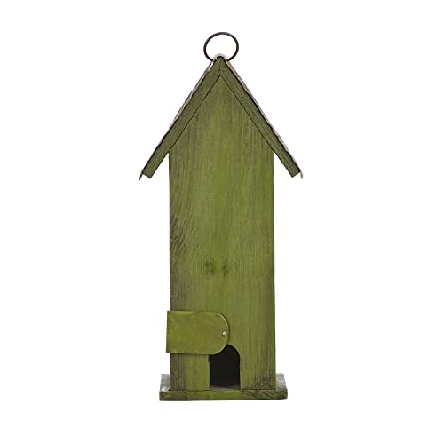 Glitzhome 12.75" H Hanging Green Two-Tiered Distressed Wooden Garden Bird House - color: 12.75"H Two-Tiered