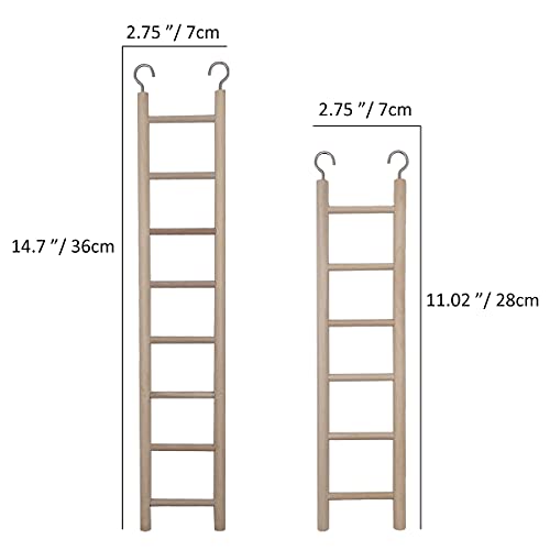 2pcs Birdie Basics Wooden Ladder for Bird Cage Climbing Ladder Toy for Parakeets Parrots Cockatoo (6 Step & 8 Step)