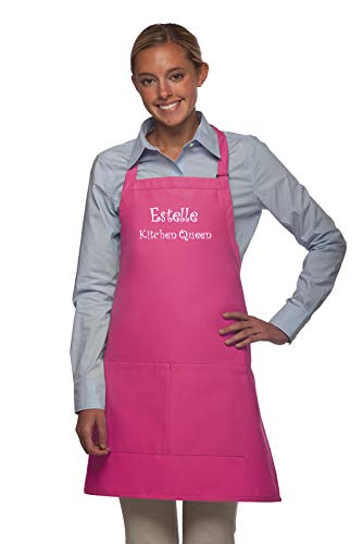 Made in the USA Personalized Embroidered Premium Adult Apron for Men Women Fathers Mothers Day Kitchen BBQ Grilling Gift - color: Hot Pink, size: Long
