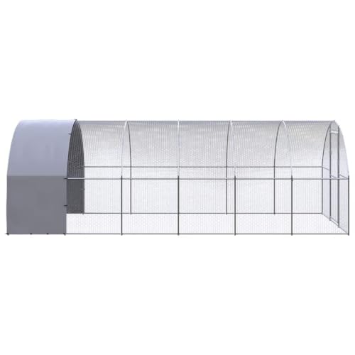 Large Chicken Coop, 118.1 x 118.1 x 78.7 Inch Galvanized Steel Chicken Run, Walk-in Metal Poultry Cage for Backyard, Spacious Hen House and Duck Pen with Cover - color: Silver-H