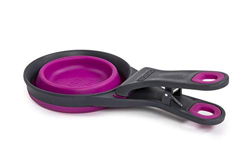 Dexas Popware for Pets Collapsible Klip Scoop, 3-in-1 Pet Food Scoop, Measuring Cup and Bag Clip, 1 Cup Capacity, Fuchsia - color: Fuchsia, size: 1 Cup Capacity