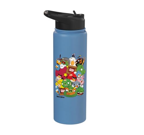 Angry Birds Piggy & Bird Pile Stainless Steel Insulated Water Bottle - color: Light Blue