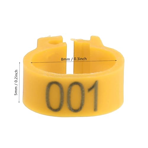 100PCS/Bag 8MM Plastic Pigeon Bands Rings, 001-100 Numbered Plastic Pigeon Bird Leg Bands Rings with Number(Yellow)