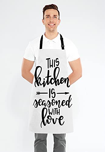 Inspirational Quote Adjustable Bib Apron, This kitchen is seasoned with love Cooking Kitchen Apron for Men Women - color: Multi Lf275
